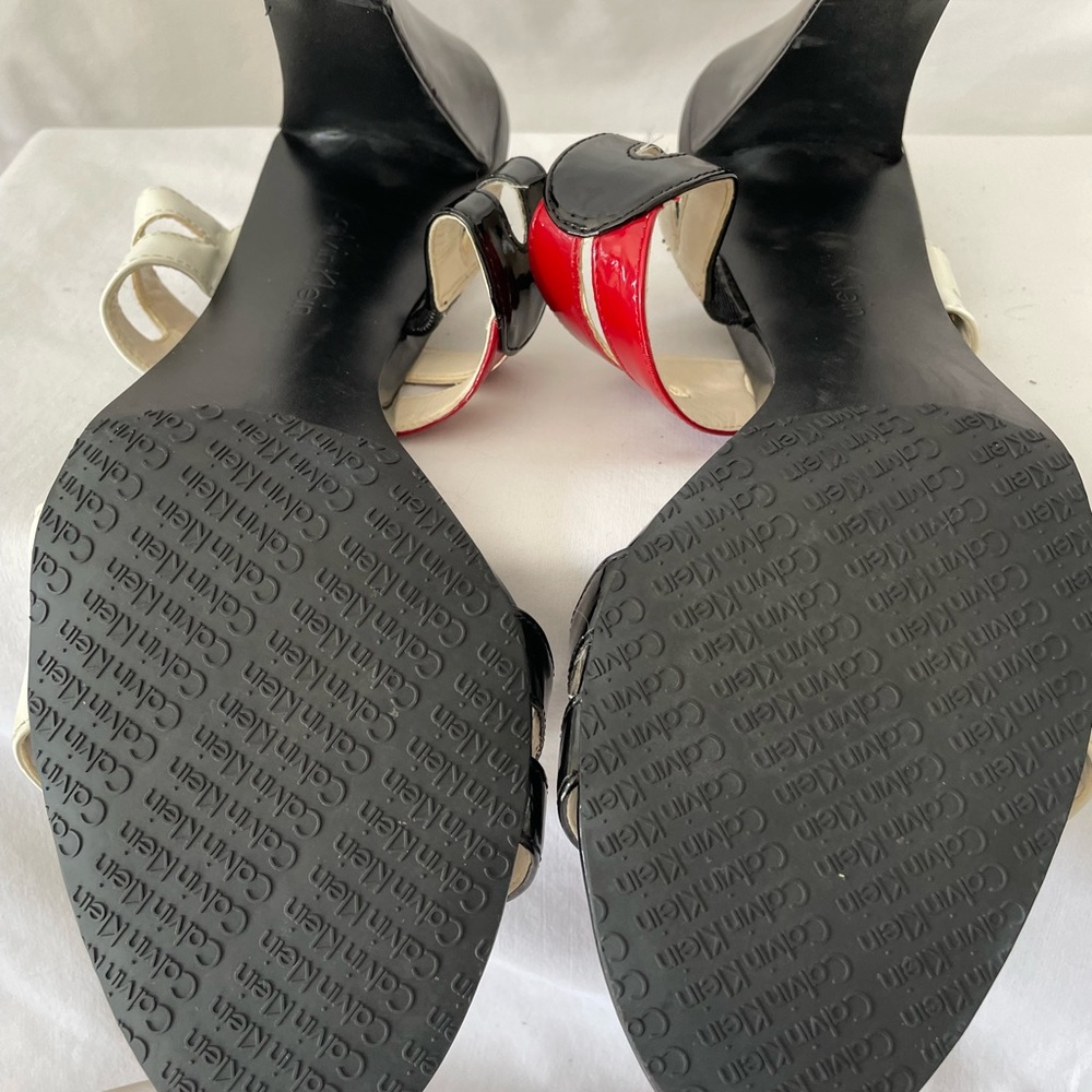Size 10 Calvin Klein red, white and black patent leather slides/sandals. - Picture 6 of 6